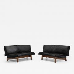 European Mid Century Two Part Sofa in Black Cow Hide Europe ca 1950s - 2720872