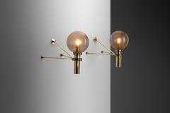 European Modern Wall Sconces in Brass Bubble Glass Europe ca 1950s - 3159494
