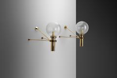 European Modern Wall Sconces in Brass Bubble Glass Europe ca 1950s - 3159495