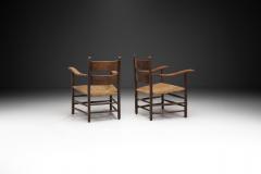 European Modernist Oak and Straw Armchairs Europe 1960s - 2986514