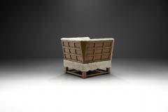 European Oak Panelled Box Chair in Sheepskin Europe 1940s - 2778170