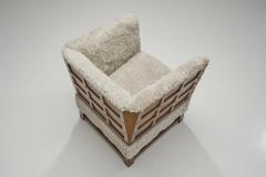European Oak Panelled Box Chair in Sheepskin Europe 1940s - 2778172
