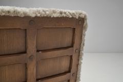 European Oak Panelled Box Chair in Sheepskin Europe 1940s - 2778173