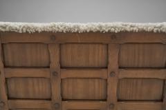 European Oak Panelled Box Chair in Sheepskin Europe 1940s - 2778175
