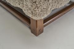 European Oak Panelled Box Chair in Sheepskin Europe 1940s - 2778177