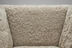 European Oak Panelled Box Chair in Sheepskin Europe 1940s - 2778178