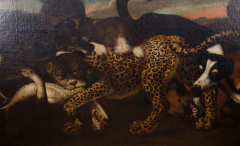 European Oil On Canvas Of A Leopard Being Attacked By Dogs - 2565688