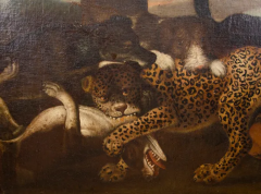 European Oil On Canvas Of A Leopard Being Attacked By Dogs - 2565693