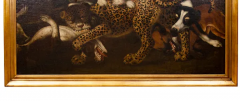 European Oil On Canvas Of A Leopard Being Attacked By Dogs - 2565696