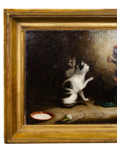 European Oil On Canvas Of A Monkey And A Cat Playing - 2565700