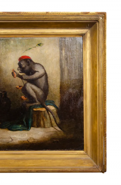 European Oil On Canvas Of A Monkey And A Cat Playing - 2565702