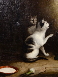 European Oil On Canvas Of A Monkey And A Cat Playing - 2565704