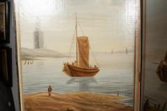European Oil On Canvas Screen Of Land And Sea - 4292717