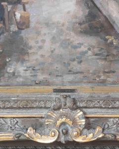 European Old Town Street Scene with Figure Oil Painting in Ornate Gilt Frame - 4557914