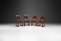 European Patinated Oak and Leather Chairs with Upholstery Tacks Europe ca 1900s - 3112827