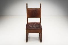 European Patinated Oak and Leather Chairs with Upholstery Tacks Europe ca 1900s - 3112831