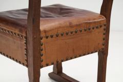 European Patinated Oak and Leather Chairs with Upholstery Tacks Europe ca 1900s - 3112836