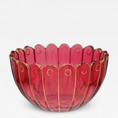 European Red Bohemian Glass Bowl With Gilt Edges - 3907888