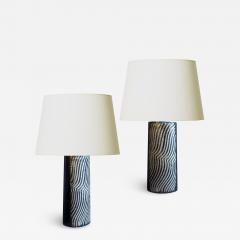 Eva St hr Nielsen Pair of Graphically Carved Brutlaist Lamps by Eva Staehr Nielsen - 2397992