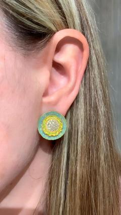 Eva Steinberg Internally Flawless White Diamond Opalescent Enamel Flower Stud Earrings - 4703102
