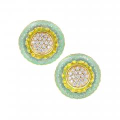 Eva Steinberg Internally Flawless White Diamond Opalescent Enamel Flower Stud Earrings - 4757881