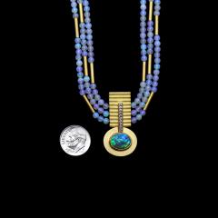 Eva Steinberg Lightning Ridge Black Opal White Diamond Opal Triple Strand 21k Gold Necklace - 4701212