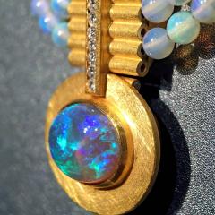 Eva Steinberg Lightning Ridge Black Opal White Diamond Opal Triple Strand 21k Gold Necklace - 4701213