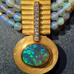 Eva Steinberg Lightning Ridge Black Opal White Diamond Opal Triple Strand 21k Gold Necklace - 4701222