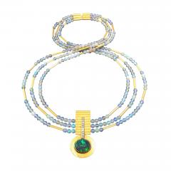 Eva Steinberg Lightning Ridge Black Opal White Diamond Opal Triple Strand 21k Gold Necklace - 4714275