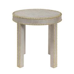Evan Lobel Lobel Originals Side Table in Platinum Lacquered Linen and Brass Studs New  - 2110662