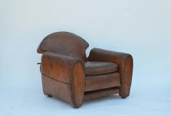 Exceptional Aged Leather French Art Deco Adjustable Club Chair - 974402
