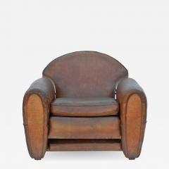 Exceptional Aged Leather French Art Deco Adjustable Club Chair - 974470