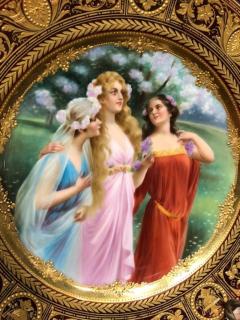 Exceptional Antique Hand Painted Royal Vienna Porcelain Plate with Raised Gold - 935827