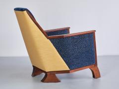 Exceptional Art Deco Arm Chair in Blue Velvet and Maple Northern France 1920s - 3385608