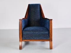 Exceptional Art Deco Arm Chair in Blue Velvet and Maple Northern France 1920s - 3385610