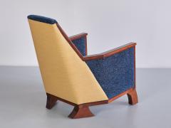 Exceptional Art Deco Arm Chair in Blue Velvet and Maple Northern France 1920s - 3385611