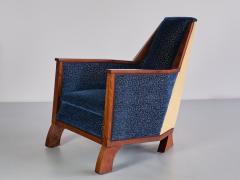 Exceptional Art Deco Arm Chair in Blue Velvet and Maple Northern France 1920s - 3385612