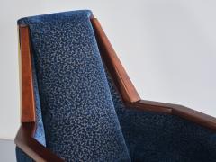 Exceptional Art Deco Arm Chair in Blue Velvet and Maple Northern France 1920s - 3385615