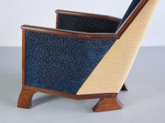 Exceptional Art Deco Arm Chair in Blue Velvet and Maple Northern France 1920s - 3385616