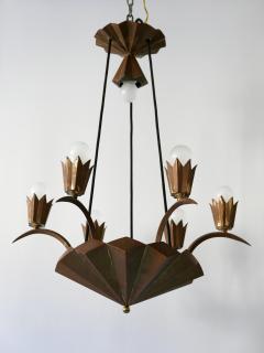 Exceptional Art Deco Cubist Brass Chandelier or Pendant Lamp 1920s - 2210084
