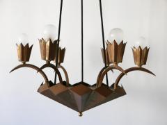 Exceptional Art Deco Cubist Brass Chandelier or Pendant Lamp 1920s - 2210085