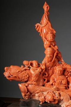 Exceptional Chinese Carved Coral Figural Group of a Boat with Eight Immortals - 986089