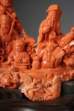 Exceptional Chinese Carved Coral Figural Group of a Boat with Eight Immortals - 986090