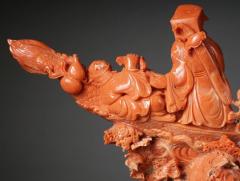 Exceptional Chinese Carved Coral Figural Group of a Boat with Eight Immortals - 986092