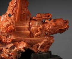 Exceptional Chinese Carved Coral Figural Group of a Boat with Eight Immortals - 986093