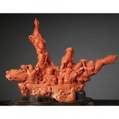 Exceptional Chinese Carved Coral Figural Group of a Boat with Eight Immortals - 2137982