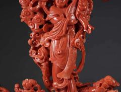 Exceptional Chinese Carved Coral Figural Group of a Guanyin Kwan Yin Phoenix - 2137960