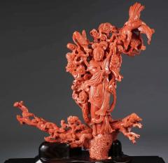 Exceptional Chinese Carved Coral Figural Group of a Guanyin Kwan Yin Phoenix - 2137963