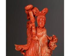 Exceptional Chinese Carved Coral Figure of a Guanyin with Deer - 3354633