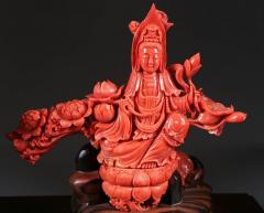 Exceptional Chinese Carved Coral Figure of a Seated Guanyin - 822642